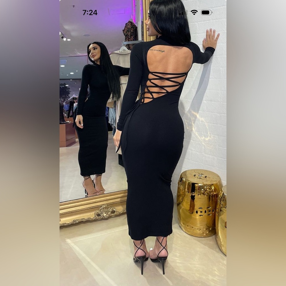 Elegant Black Lace-Up Back Dress
